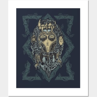 Totemia Mask (Blue-Green Framed) Posters and Art